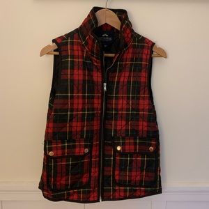 Quilted vest, plaid pattern & gold details, Sz. M